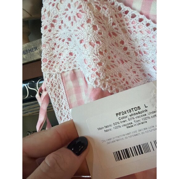 Sleeper Greta Layered Gingham Midi Dress Pink Vichy Womens Size Large - Picture 9 of 9